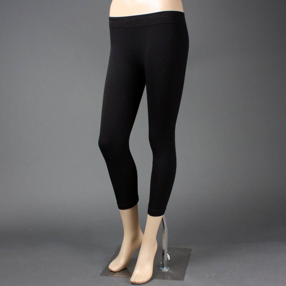 Black Seamless Footless Capri Slim Skinny Fitted Womens Casual Comfy Legging